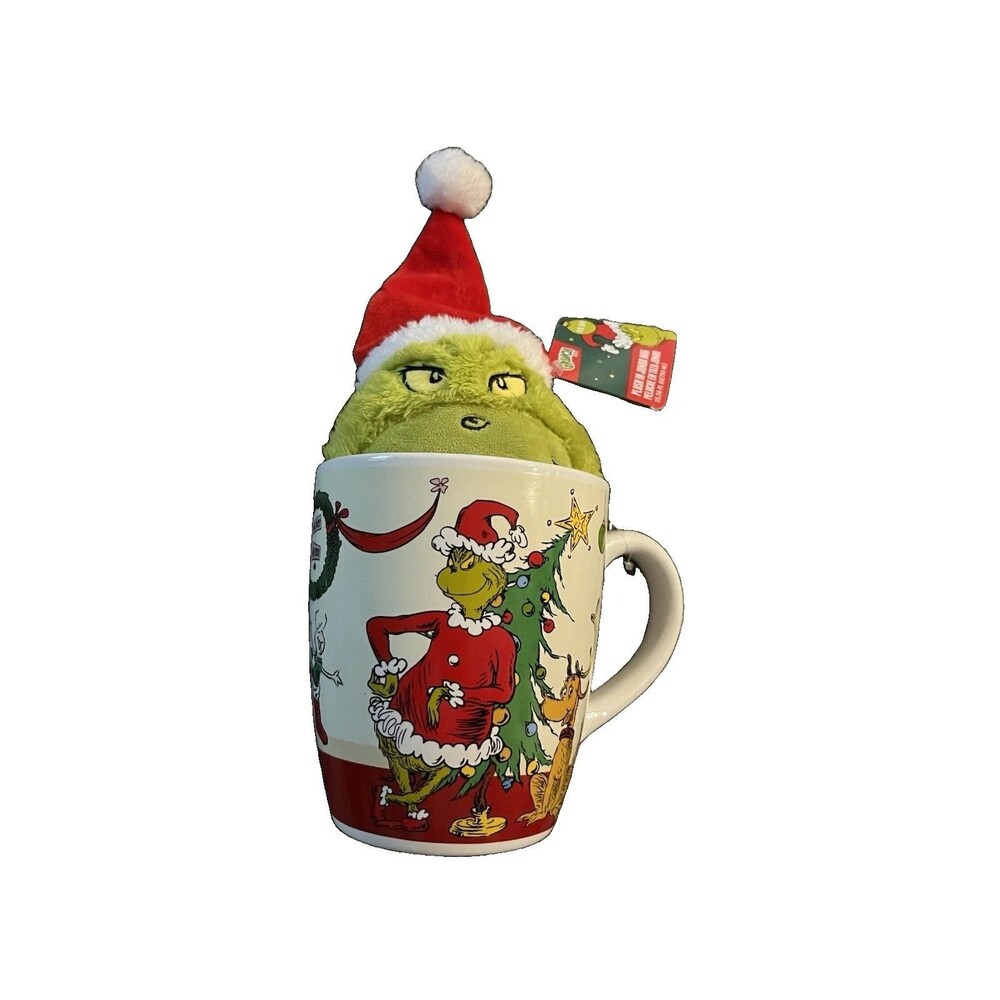 Dr. Seuss' The Grinch Stole Christmas Gift w/ Santa Plush in Jumbo 25 oz Mug NEW